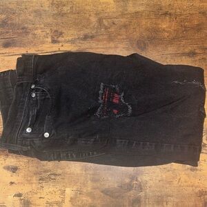 Hollister black stacked skinny jeans with red patches size 32 x 32